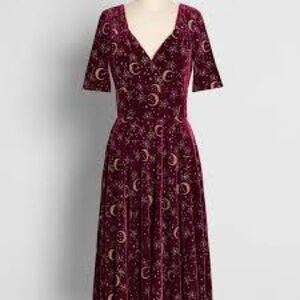 ModCloth Collectif Moondance Celestial Swing Burgundy Dress UK 20/US 16